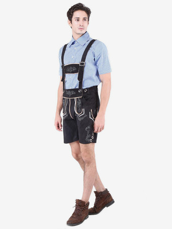 ライトスカイブルー男性オクトーバーフェストコスチュームライトスカイブルー刺繍入りギンガムチェックコットンシャツ付きショートパンツホリデーコスチュームハロウィン