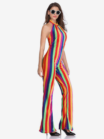 Combinaison Vintage Arc-en-Ciel Années 1970 Costume Hippies Déguisements Halloween Cosplay Rétro Déguisement Années 80