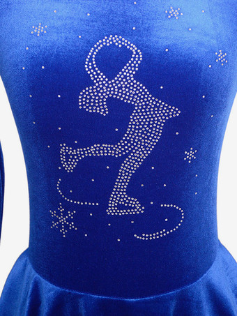 スケートドレスロイヤルブルーベルベットビーズプリーツダンス衣装ハロウィン