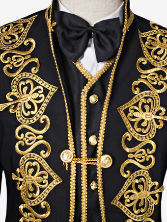 メンズレトロ衣装　コスチューム　ブラック　長袖　貴族風　制服用ラシャ　大人用　コート&クラバット&チョッキ　 ハロウィン