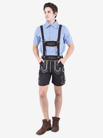 男性オクトーバーフェストコスチュームライトスカイブルー刺繍入りギンガムチェックコットンシャツ付きショートパンツホリデーコスチュームハロウィン