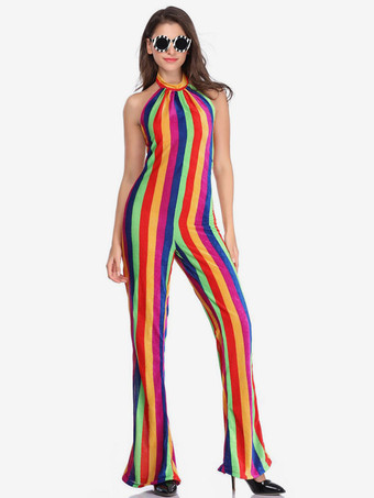 rouge Combinaison Vintage Arc-en-Ciel Années 1970 Costume Hippies Déguisements Halloween Cosplay Rétro Déguisement Années 80