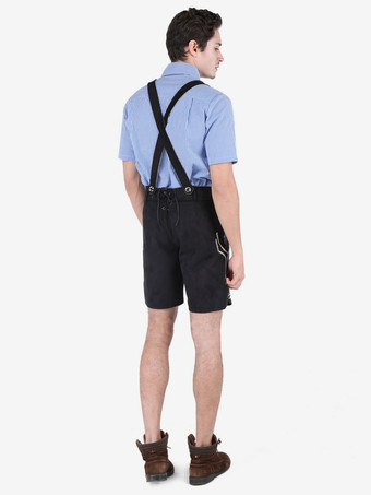 男性オクトーバーフェストコスチュームライトスカイブルー刺繍入りギンガムチェックコットンシャツ付きショートパンツホリデーコスチュームハロウィン