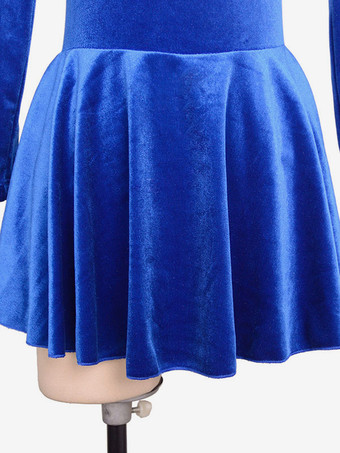 スケートドレスロイヤルブルーベルベットビーズプリーツダンス衣装ハロウィン