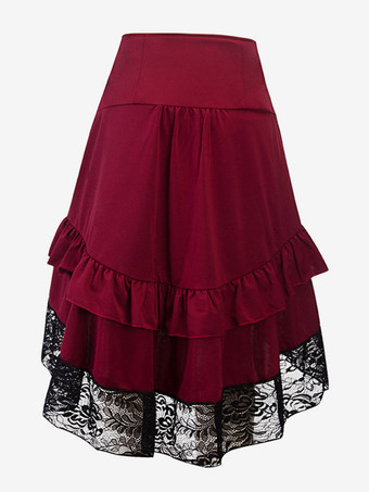 ハロウィン レディースゴシックコスチューム　2025　ボタン　フリルレース　赤ワイン レトロスカート