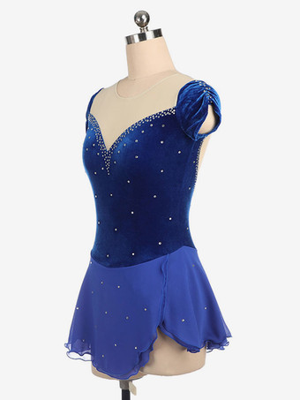 スケートドレスロイヤルブルービーズシアーフリルベルベットダンスコスチュームハロウィン