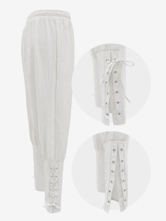 男性ヴィンテージパンツレースアップ貴族スタイルワイドレッグコットンレトロ衣装男性ハロウィン