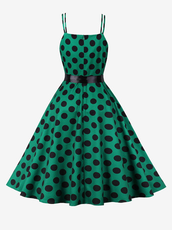 ヴィンテージドレス　1950年代オードリー・ヘップバーン風　ピンク　水玉　ノースリーブ　二次会　お呼ばれ　発表会　ロカビリーワンピース