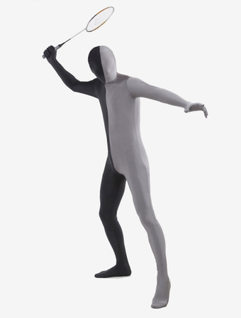 グレー 全身タイツ，ユニセックス　グレー＆ブラック　カラーブロック　大人用　開口部のない全身タイツ　仮装コスチューム　 ハロウィン