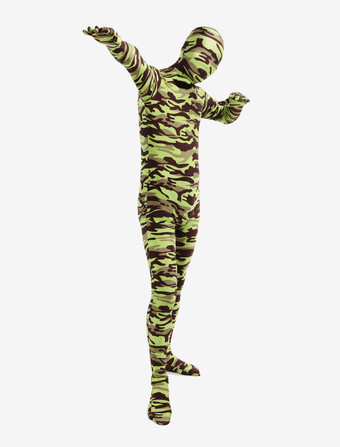 カモフラージ全身タイツ 全身タイツ，迷彩柄　グラスグリーン　コスチューム　開口部のない全身タイツ　ユニセックス　大人用 ハロウィン