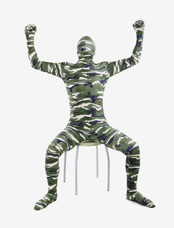 カモフラージ全身タイツ 全身タイツ，迷彩柄　コスチューム　ホワイト　開口部のない全身タイツ　ユニセックス　大人用 ハロウィン