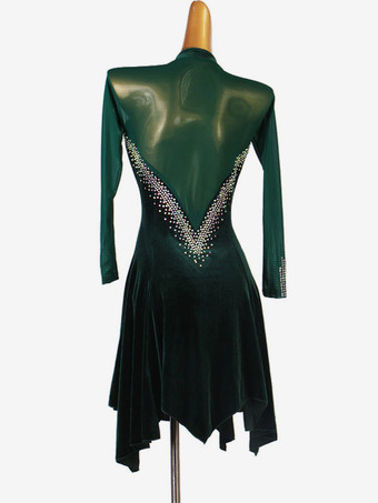ラテンダンスドレスダークグリーンレディースライクラスパンデックスドレスラテンダンサーダンスウェア
