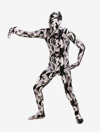 カモフラージ全身タイツ 全身タイツ，迷彩柄　コスチューム　グレープカラー　開口部のない全身タイツ　ユニセックス　大人用 ハロウィン