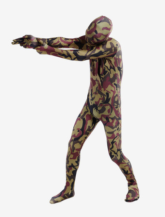 カモフラージ全身タイツ 全身タイツ，迷彩柄　ブラウン　コスチューム　開口部のない全身タイツ　ユニセックス　大人用 ハロウィン