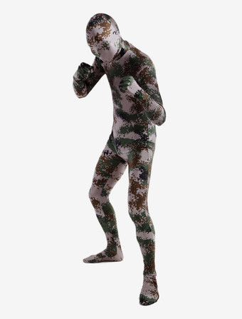 全身タイツ，迷彩柄　グレー　コスチューム　開口部のない全身タイツ　大人用　ユニセックス ハロウィン