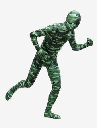 カモフラージ全身タイツ 全身タイツ　迷彩柄　ディープグリーン　コスチューム　開口部のない全身タイツ　ユニセックス　大人用 ハロウィン