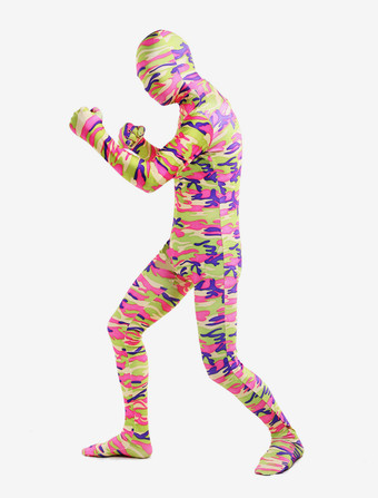 カモフラージ全身タイツ 全身タイツ，迷彩柄　ピンク　コスチューム　開口部のない全身タイツ　ユニセックス　大人用 ハロウィン