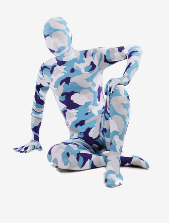 カモフラージ全身タイツ 全身タイツ，迷彩柄　コスチューム　大人用　開口部のない全身タイツ　ブルー　ユニセックス ハロウィン