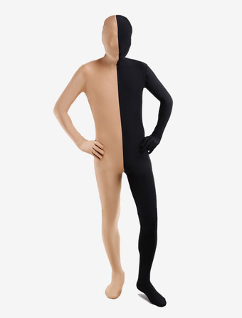 全身タイツ，ユニセックス　ブラック＆ブラウン　カラーブロック　大人用　開口部のない全身タイツ　仮装コスチューム　 ハロウィン