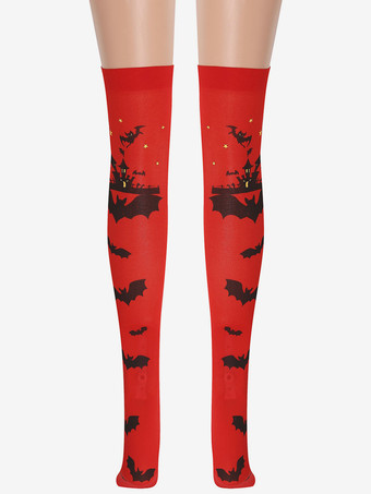 女性オーバーニーソックスレッドバットプリントハロウィンコスプレコスチューム