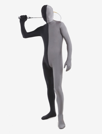 全身タイツ，ユニセックス　グレー＆ブラック　カラーブロック　大人用　開口部のない全身タイツ　仮装コスチューム　 ハロウィン