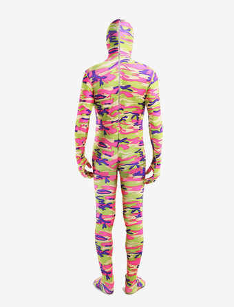 カモフラージ全身タイツ 全身タイツ，迷彩柄　ピンク　コスチューム　開口部のない全身タイツ　ユニセックス　大人用 ハロウィン