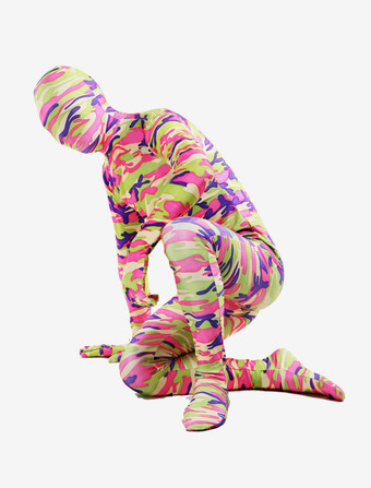 カモフラージ全身タイツ 全身タイツ，迷彩柄　ピンク　コスチューム　開口部のない全身タイツ　ユニセックス　大人用 ハロウィン