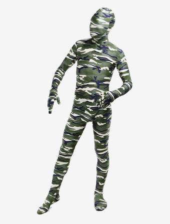 カモフラージ全身タイツ 全身タイツ，迷彩柄　コスチューム　ホワイト　開口部のない全身タイツ　ユニセックス　大人用 ハロウィン