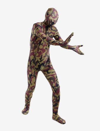 カモフラージ全身タイツ 全身タイツ，迷彩柄　ブラウン　コスチューム　開口部のない全身タイツ　ユニセックス　大人用 ハロウィン
