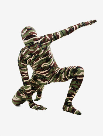 カモフラージ全身タイツ 全身タイツ　迷彩柄　コスチューム　開口部のない全身タイツ　ユニセックス　大人用 ハロウィン