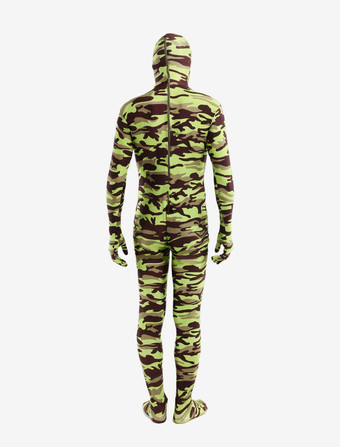 カモフラージ全身タイツ 全身タイツ，迷彩柄　グラスグリーン　コスチューム　開口部のない全身タイツ　ユニセックス　大人用 ハロウィン