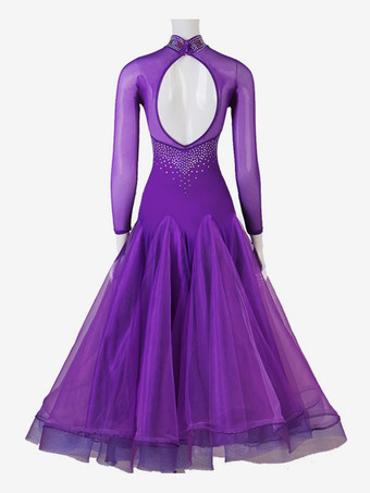 社交ダンスの衣装パープル女性のライクラスパンデックスセットダンスドレス