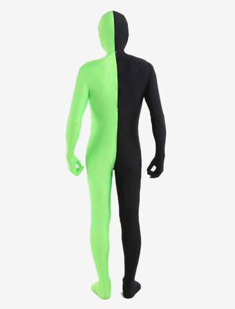 全身タイツ，ユニセックス　ブラック＆グリーン　カラーブロック　大人用　開口部のない全身タイツ　仮装コスチューム　 ハロウィン