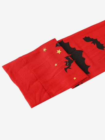 女性オーバーニーソックスレッドバットプリントハロウィンコスプレコスチューム