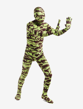 カモフラージ全身タイツ 全身タイツ，迷彩柄　グラスグリーン　コスチューム　開口部のない全身タイツ　ユニセックス　大人用 ハロウィン