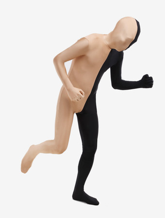 全身タイツ，ユニセックス　ブラック＆ブラウン　カラーブロック　大人用　開口部のない全身タイツ　仮装コスチューム　 ハロウィン