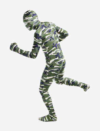 カモフラージ全身タイツ 全身タイツ，迷彩柄　コスチューム　ホワイト　開口部のない全身タイツ　ユニセックス　大人用 ハロウィン