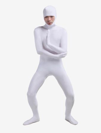 Morph Suit White Lycra Spandex Catsuit with Face Opened Unisex