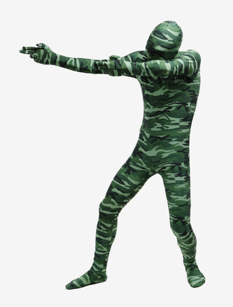 カモフラージ全身タイツ 全身タイツ　迷彩柄　ディープグリーン　コスチューム　開口部のない全身タイツ　ユニセックス　大人用 ハロウィン