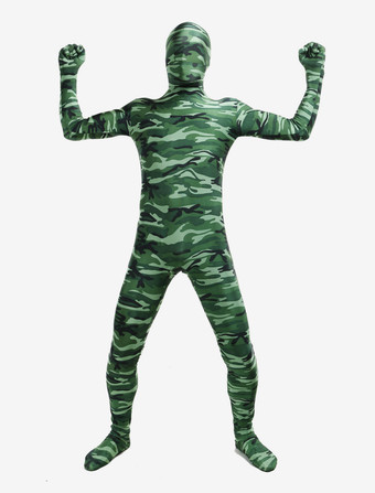 カモフラージ全身タイツ 全身タイツ　迷彩柄　ディープグリーン　コスチューム　開口部のない全身タイツ　ユニセックス　大人用 ハロウィン