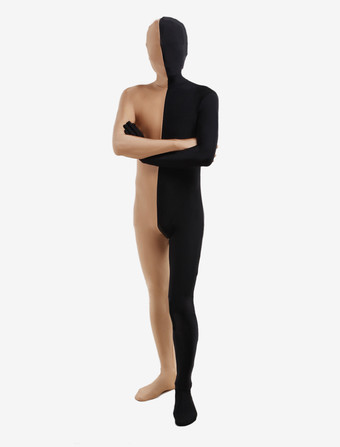 全身タイツ，ユニセックス　ブラック＆ブラウン　カラーブロック　大人用　開口部のない全身タイツ　仮装コスチューム　 ハロウィン