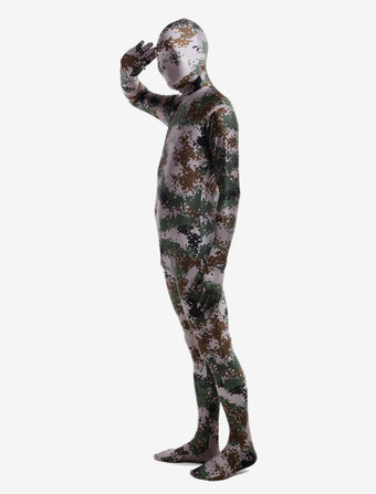 全身タイツ，迷彩柄　グレー　コスチューム　開口部のない全身タイツ　大人用　ユニセックス ハロウィン