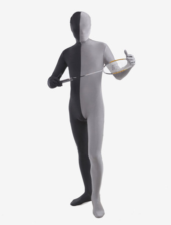 全身タイツ，ユニセックス　グレー＆ブラック　カラーブロック　大人用　開口部のない全身タイツ　仮装コスチューム　 ハロウィン