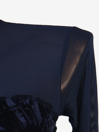 社交ダンスコスチュームインクブルー女性のライクラスパンデックスドレスダンスウェア