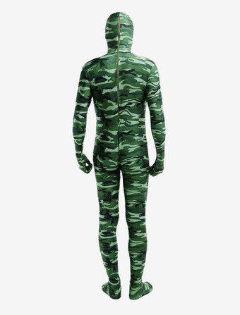 カモフラージ全身タイツ 全身タイツ　迷彩柄　ディープグリーン　コスチューム　開口部のない全身タイツ　ユニセックス　大人用 ハロウィン