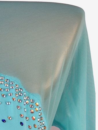 社交ダンスドレスコスチュームシアンブルーレディースライクラスパンデックスセットドレスダンスウェア