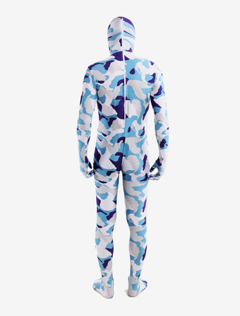 カモフラージ全身タイツ 全身タイツ，迷彩柄　コスチューム　大人用　開口部のない全身タイツ　ブルー　ユニセックス ハロウィン