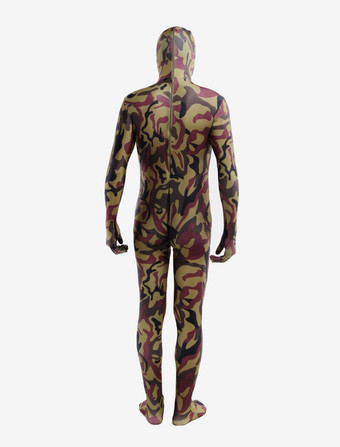 カモフラージ全身タイツ 全身タイツ，迷彩柄　ブラウン　コスチューム　開口部のない全身タイツ　ユニセックス　大人用 ハロウィン