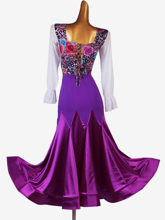 社交ダンスの衣装パープル女性のライクラスパンデックスセットトップダンスドレス