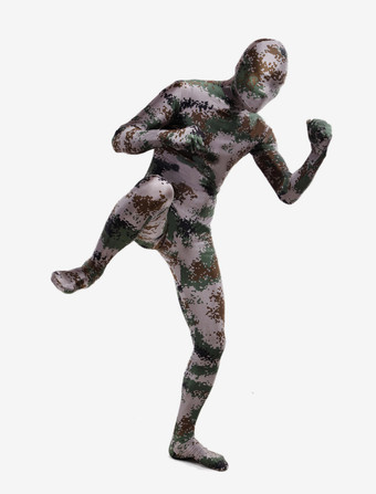 全身タイツ，迷彩柄　グレー　コスチューム　開口部のない全身タイツ　大人用　ユニセックス ハロウィン